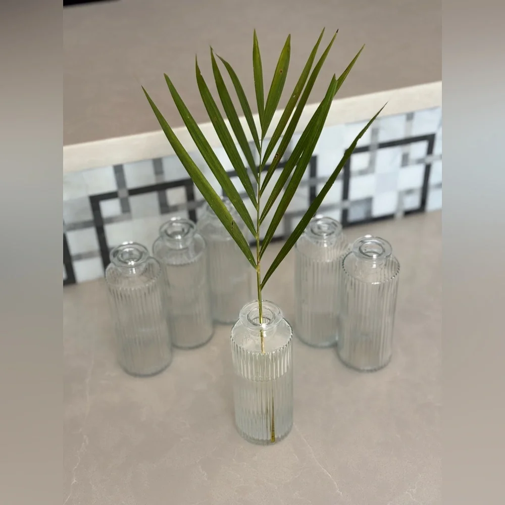 Set of 6 West Elm Modern Glass Ribbed Bud Vases - Picture 4 of 11